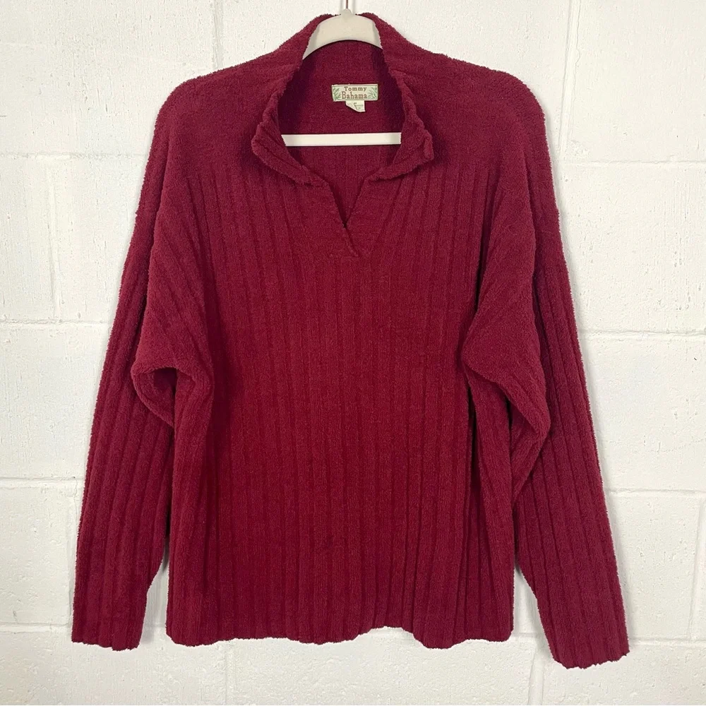 Vintage Tommy Bahama Red Pullover Ribbed Chunky Cozy Beach Vacation‎ Coastal M